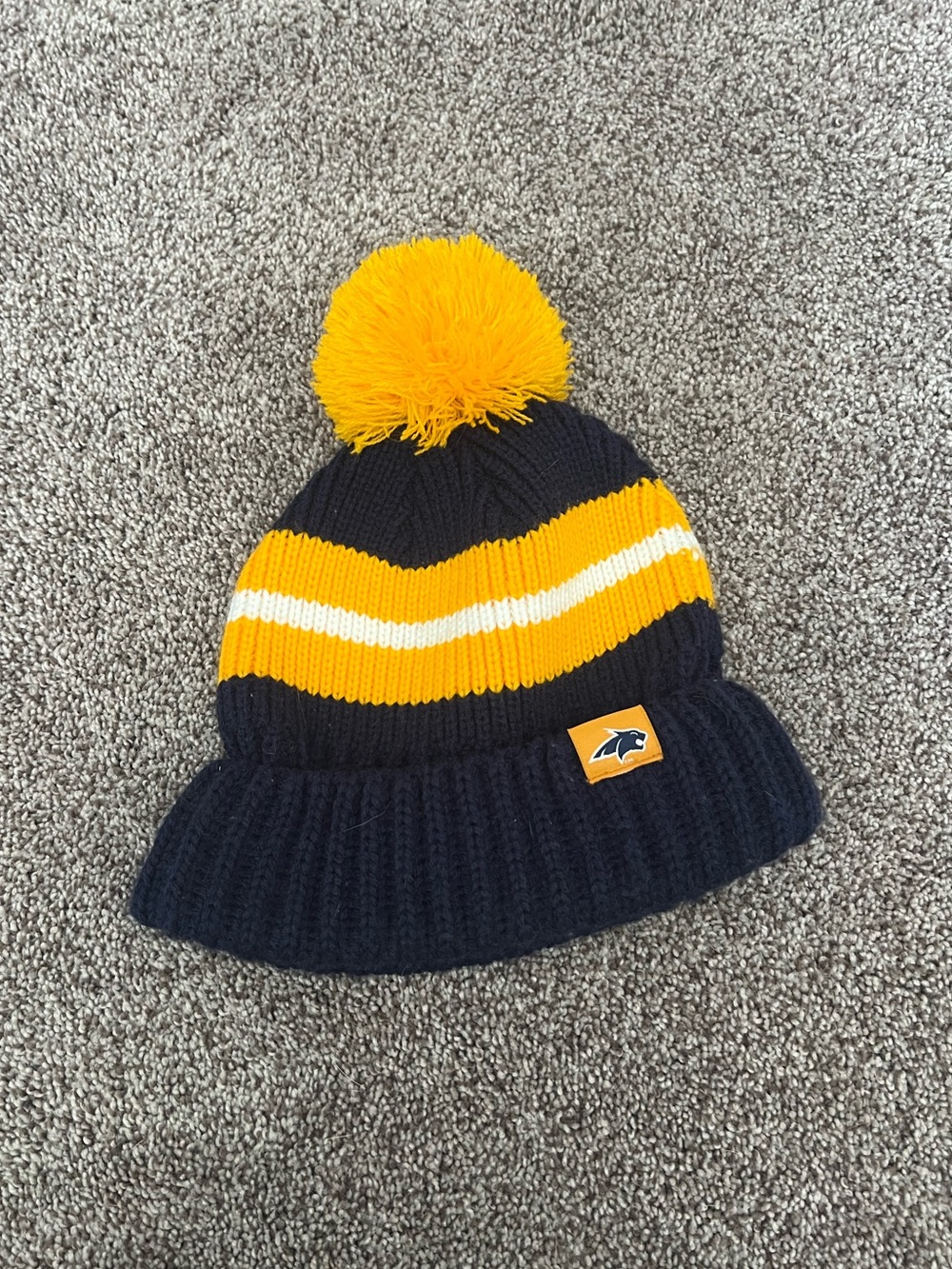 Navy and Yellow Pom-Pom Knit Beanie Hat - Montana State Bobcats